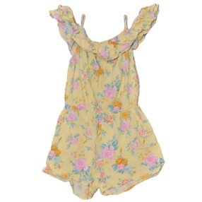   H&M - Sárga, virágmintás pántos, rövid szárú overál (152)