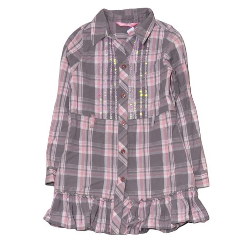 Matalan - Szürke-rózsaszín kockás hosszú ujjú ruha (128-134)