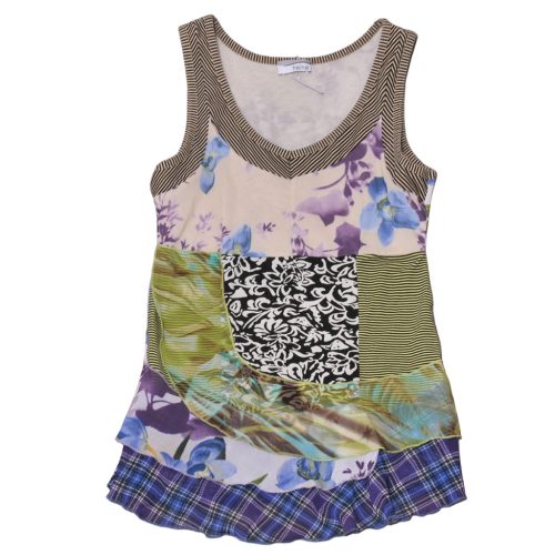 Lila, zöld mintás ruha (134-140*)