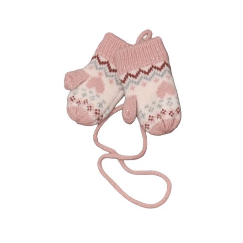 Fehér, rózsaszín egyujjas kesztyű (68-80*)