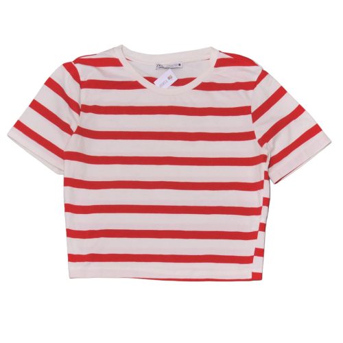 Zara - Piros-fehér csíkos crop póló (M)