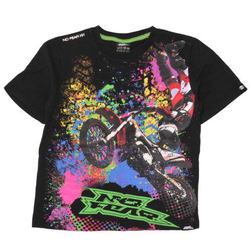  No fear -  Fekete, motoros  póló ( 146-152)