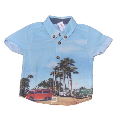 Világoskék, autós rövid ujjú ing (68-74)