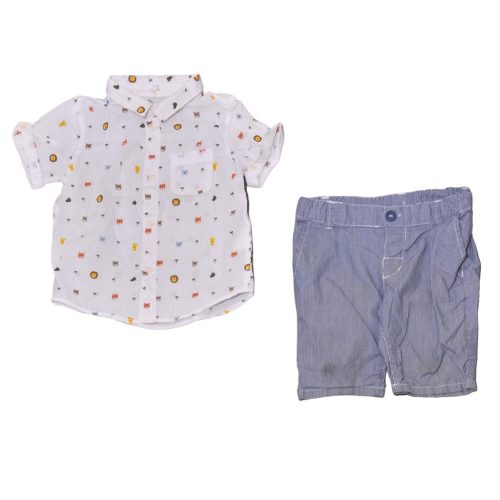 H&M - Fehér, kék, csíkos ruha szett (80-86)