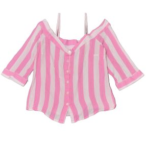  Rózsaszín-Fehér csíkos  vállra húzható blúz ( XXS)