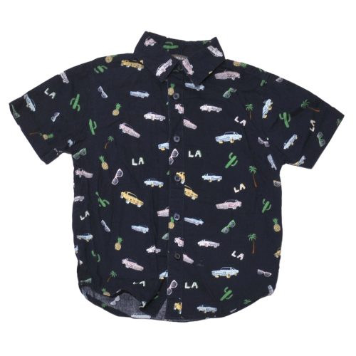 Sötétkék, mintás rövid ujjú ing (86-92)