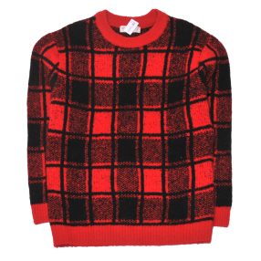 Piros, fekete kockás pulóver (134-140)