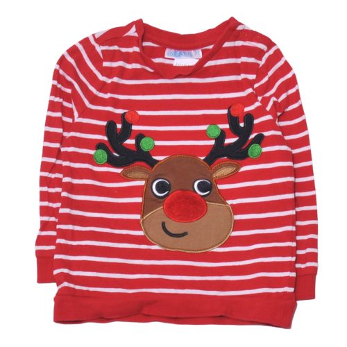 Piros-fehér csíkos, rénaszravasos hosszú ujjú póló (92)