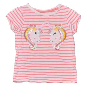 Rózsaszín, fehér csíkos póló (98-104)