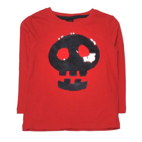 Piros, koponyás hosszú ujjú póló (104)