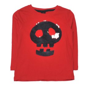 Piros, koponyás hosszú ujjú póló (104)