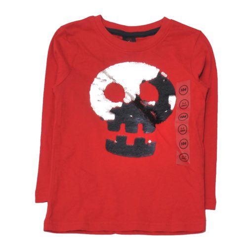 Piros, koponyás hosszú ujjú póló (104)