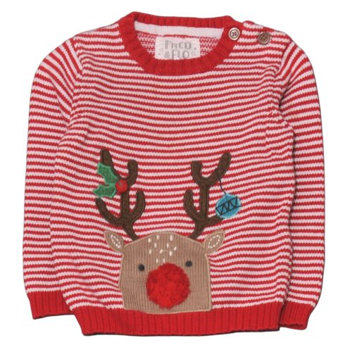 Piros-fehér csíkos pulóver (86-92)