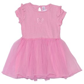 Rózsaszín, csíkos alkalmi ruha (134)