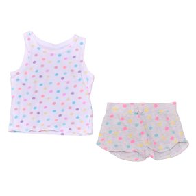 Fehér, színes pöttyös ruha szett (86-92)
