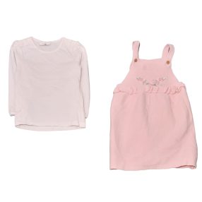 Rózsaszín, fehér ruha szett (86-92)