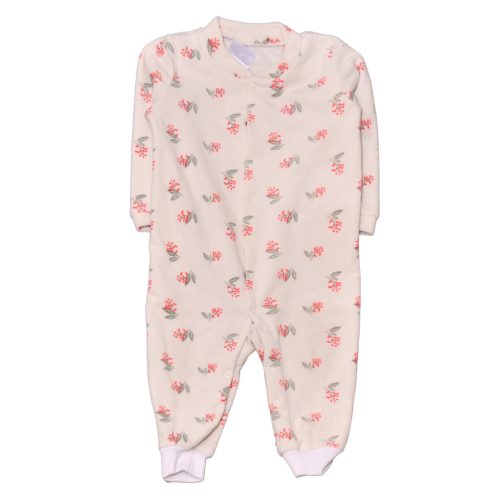 Fehér, virágmintás plüss rugdalózó (74)