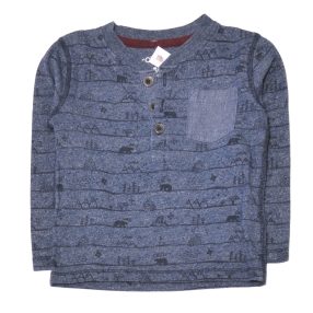 Kék, mintás hosszú ujjú póló (80-86)