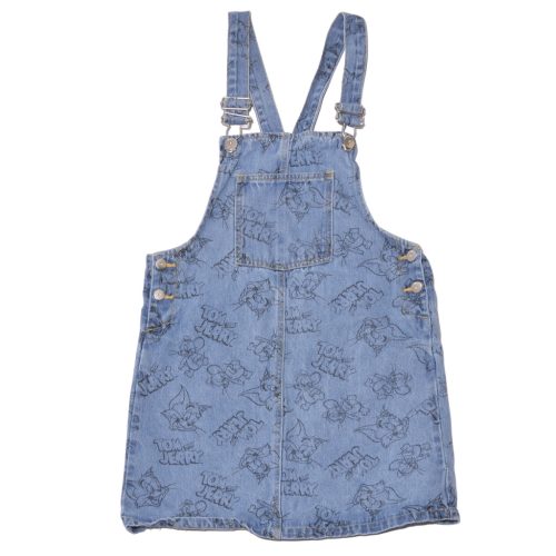 Reserved - Kék, Tom&Jerry kantáros farmerruha (152)