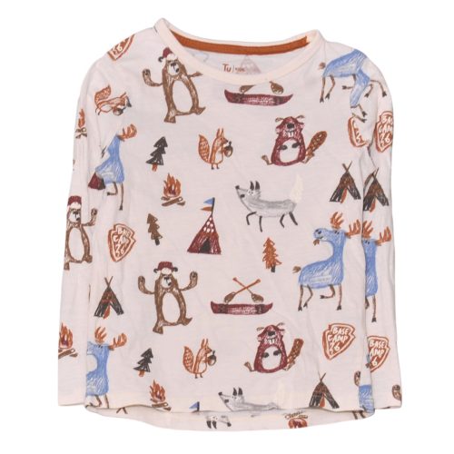 TU - Krém, erdei állatos hosszú ujjú póló (104-110)