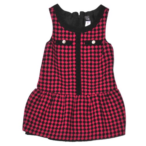  Zara -  Pink, fekete mintás  alkalmi gyapjú ruha (122-128)