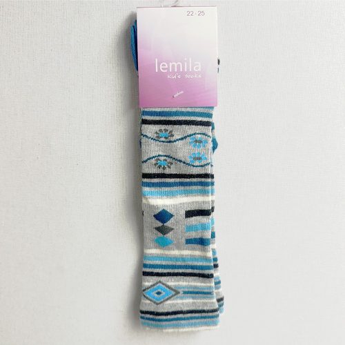 Lemila - Szürke, Kék csíkos zokni (22-25)