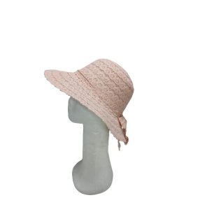   56-58 cm-es fejre rózsaszín női csipkés szalmakalap - ÚJ