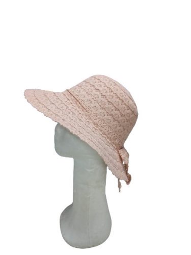 56-58 cm-es fejre rózsaszín női csipkés szalmakalap - ÚJ