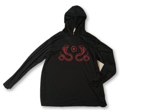 Felnőtt méretű fekete csuklyás kígyós jelmezfelső