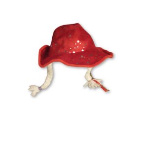 56-58 cm-es fejre piros copfos cowboy kalap, jelmezkalap