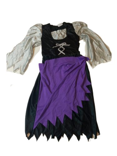5-7 évesre ezüst-fekete boszorkányruha lila köténnyel - Halloween