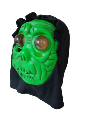 Zöld nagy szemű fejre húzható maszk, halloween