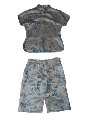 Női M-es kínai ruha, kék virágos jelmez szett