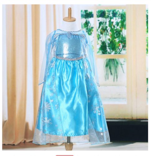 122-128-as kék jelmez, hercegnőruha kitűzővel - Frozen, Jégvarázs - ÚJ