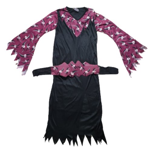 8-11 évesre fekete-lila koponyás lány halloween jelmezruha övvel