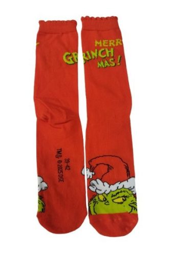 39-42-es piros feliratos karácsonyi zokni - Grincs - The Grinch - ÚJ