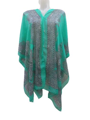 Zöld mintás lenge strandkendő, strandruha - ÚJ