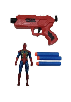 Pókember figura, szivacstöltényes pisztoly 3 lövedékkel együtt - Spiderman - ÚJ