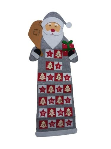 Szürke télapó, mikulás alakú filc adventi kalendárium - ÚJ