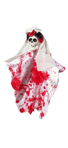 Kis méretű fehér-piros véres csontváz lepelben, dekoráció - Halloween - ÚJ