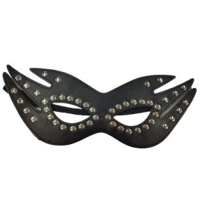   Fekete bőrhatású szegecses szemmaszk, álarc, felnőtt méret - ÚJ