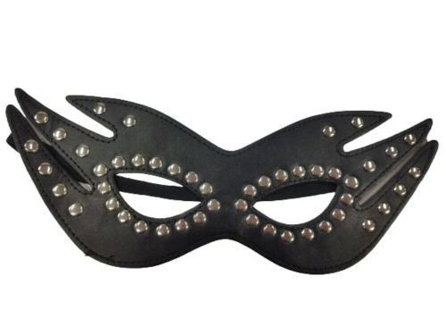 Fekete bőrhatású szegecses szemmaszk, álarc, felnőtt méret - ÚJ