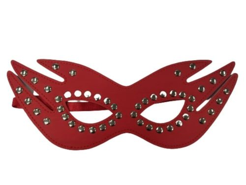 Piros bőrhatású szegecses szemmaszk, álarc, felnőtt méret - ÚJ