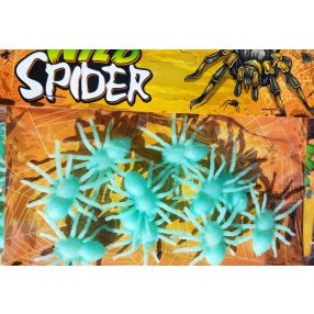   10 db foszforeszkáló pici műanyag pók, dekoráció, partikellék - Halloween - ÚJ