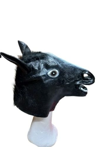 Fekete ló gumi maszk, álarc - ÚJ