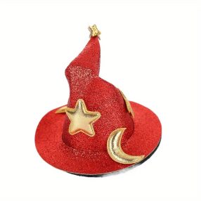   Piros csillogó mini boszorkánykalap, hajba kell rögzíteni - Halloween - ÚJ
