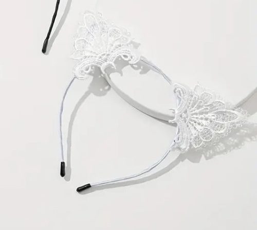 Fehér csipkés cicafül, macskafül, jelmezkiegészítő - ÚJ