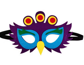 Lila páva filc maszk, álarc (gyerek méret) - ÚJ