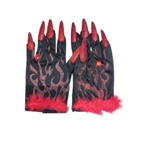   Fekete-piros strasszköves kesztyű hosszú körmökkel, ördög, halloween - ÚJ