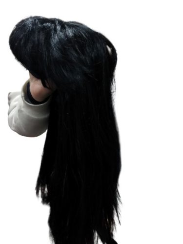 Fekete egyenes paróka, jelmezkiegészítő, frufrus, 40 cm hosszú  - ÚJ